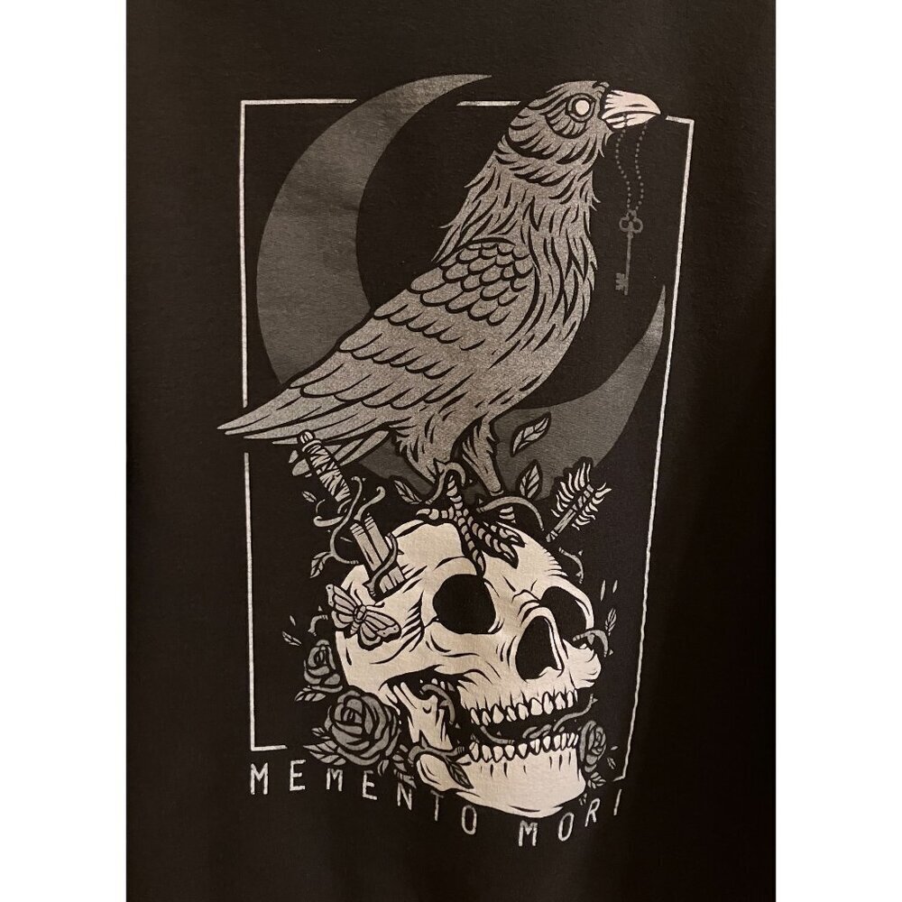 Memento Mori Mens THRASHED Crow Skull Dagger Moon Hoodie Sz. Medium Black AN GDD - Picture 4 of 12